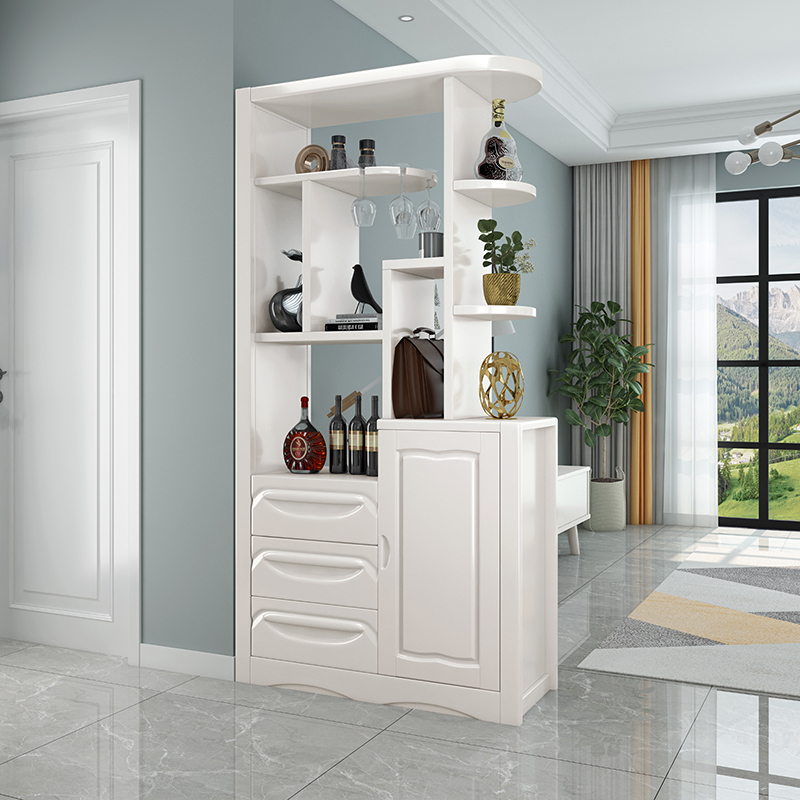 青木川 实木酒柜鞋柜一体靠墙小户型双面客厅餐厅家用进门口入户两面双面迷你玄关隔断屏风柜收纳储物柜装饰柜间厅柜简约现代 白色【98x40x200cm】