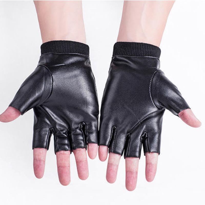 皮半指黑色皮手套半指冬季保暖男冬加绒骑行钓鱼潮帅气男士露指半截