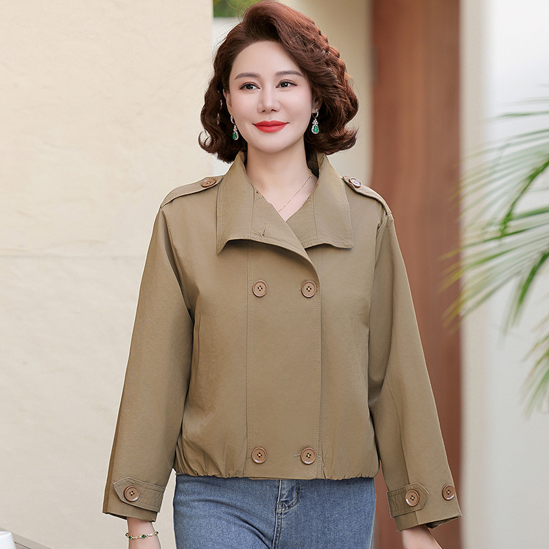 短款风衣外套妈妈装春装衣服40岁矮个子女装中老年纯色开衫50岁春