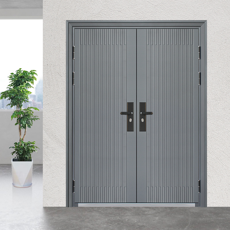 带气窗通风防盗门家用室外农村庭院子母对开门大门进户双开入户门