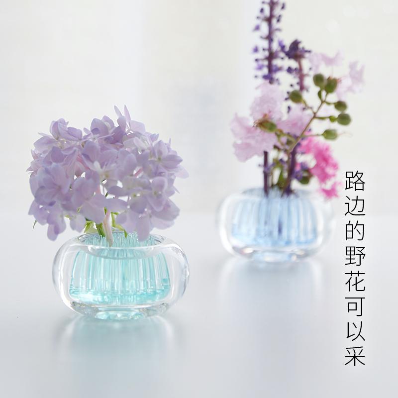 净也+d日本进口花瓶透明客厅插花玻璃瓶迷你装饰品剑山水养小花盆摆件