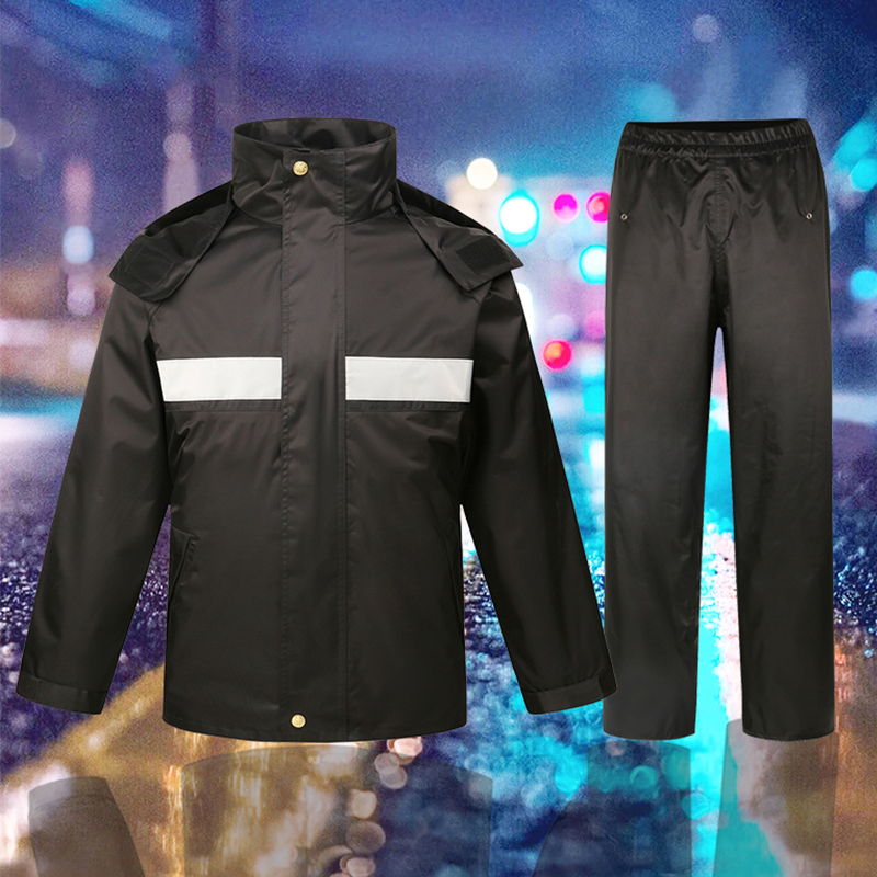 新式保安物业 加厚反光雨衣雨裤套装 男成人分体 双层户外 骑行雨衣高清大图