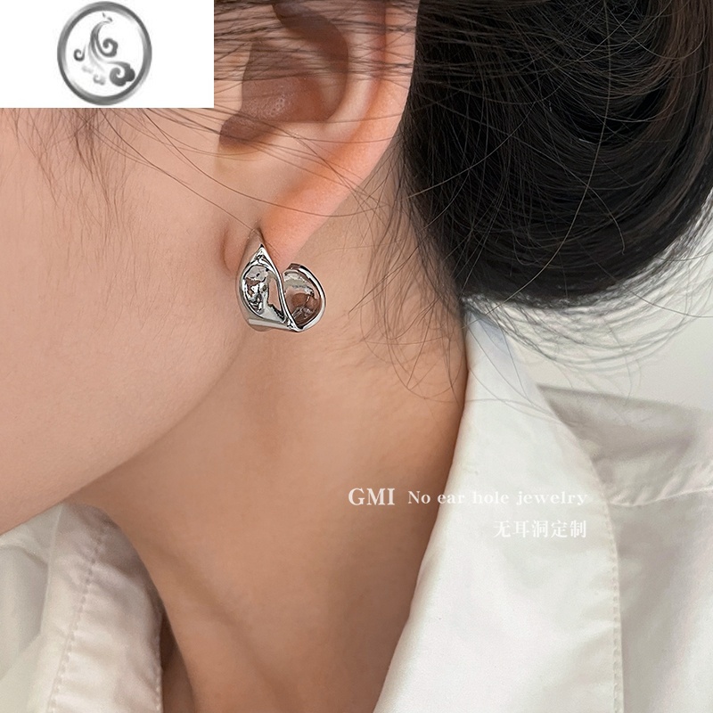 JiMiGMI银色不规则金属蚊香盘耳夹女小众独特耳环冷淡风无耳洞耳骨夹高清大图