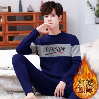 8116藏青(套装)加绒加厚 M(65-90斤左右) 13青少年保暖内衣套装14加绒加厚15初中学生16岁男孩大童秋衣秋