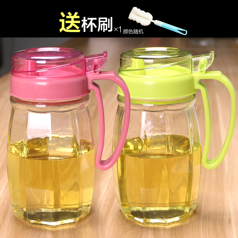 倒油瓶厨房用装豆油香油油的壶罐子酱油胡醋壶容器玻璃放油瓶 2个油壶(红+兰)