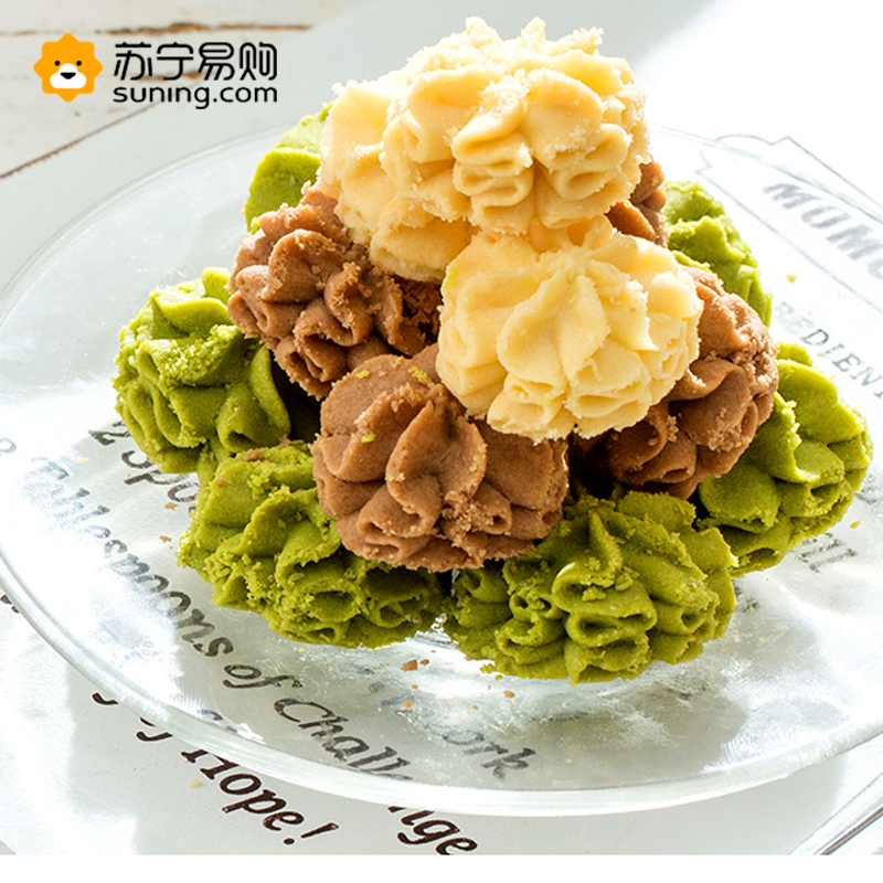 AKOKO 曲奇饼干组合560g 云顶小花 网红零食 点心 三拼(牛油+咖啡+抹茶)双层