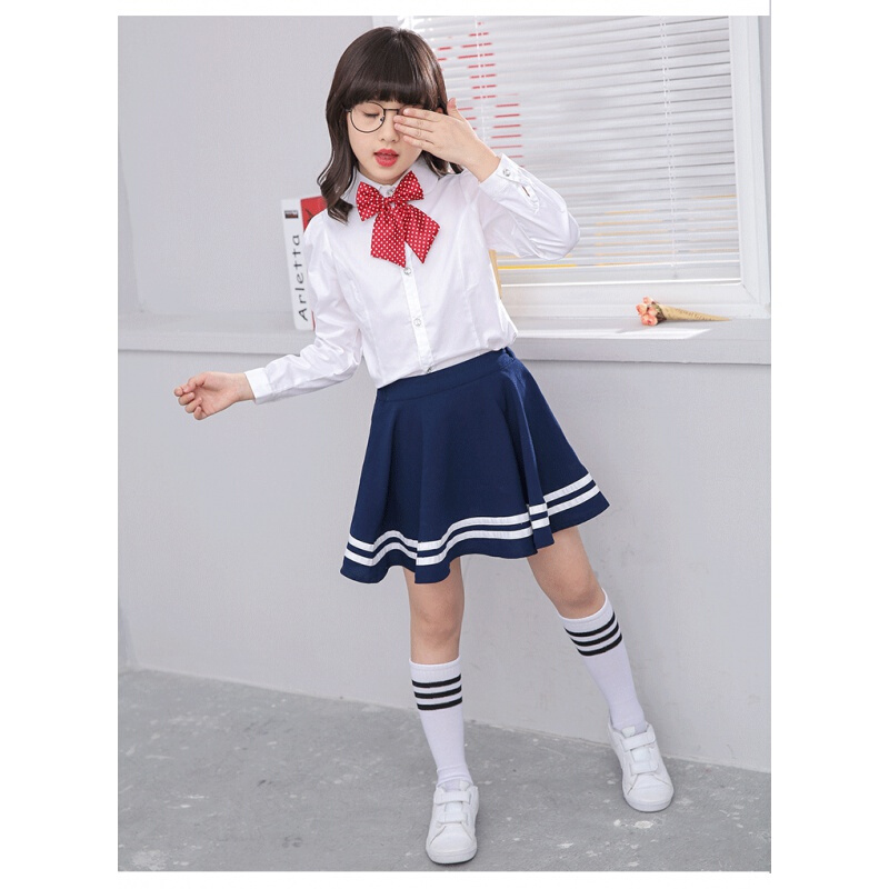 迪鲁奥(diluao)女童短裙黑色半身裙中小学生校服儿童百褶裙女孩夏白