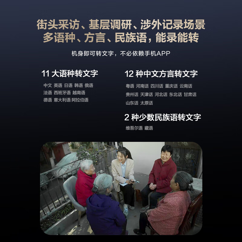 科大讯飞AI录音笔SR702星火版 免费录音转文字 智能降噪录音器 专业录音设备录音机 多语种同声传译高清大图