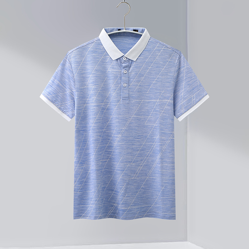 h2000男士polo衫 【名厂剪标】夏季翻领透气舒适牛仔蓝花纹短袖polo衫