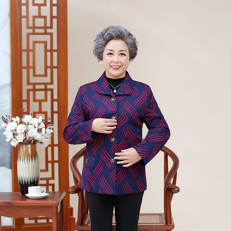 中老年女装妈妈装春秋装新款上衣老年人衣服女奶奶外套老太太衣服