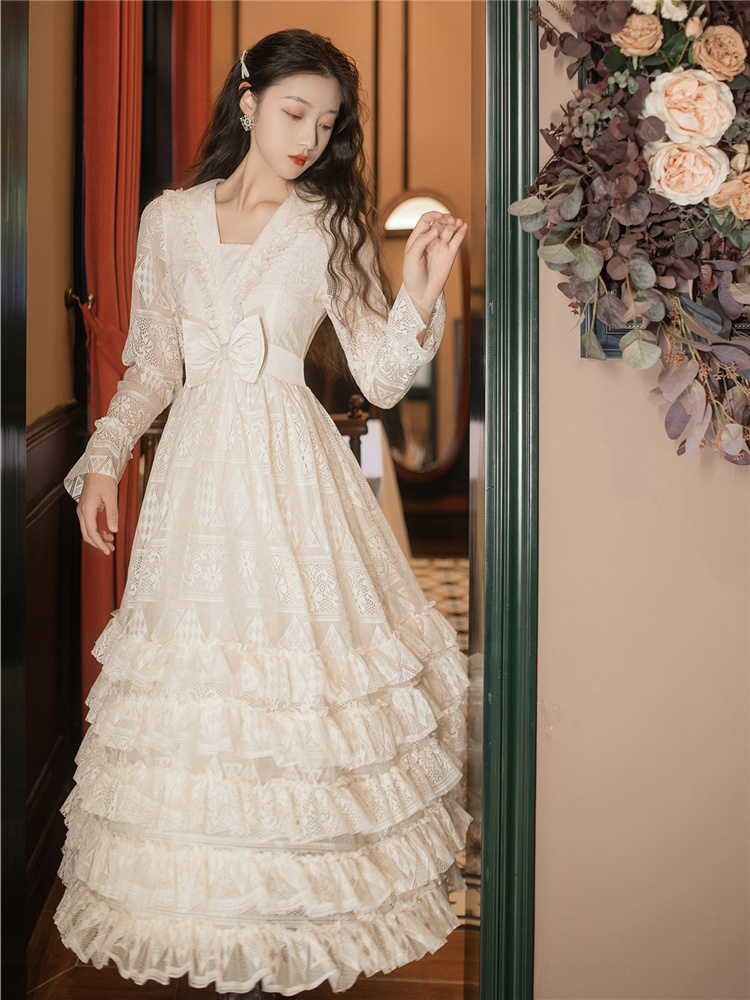 语娄法式蕾丝连衣裙设计感礼服裙子平时可穿初恋仙女裙在逃公主裙长裙