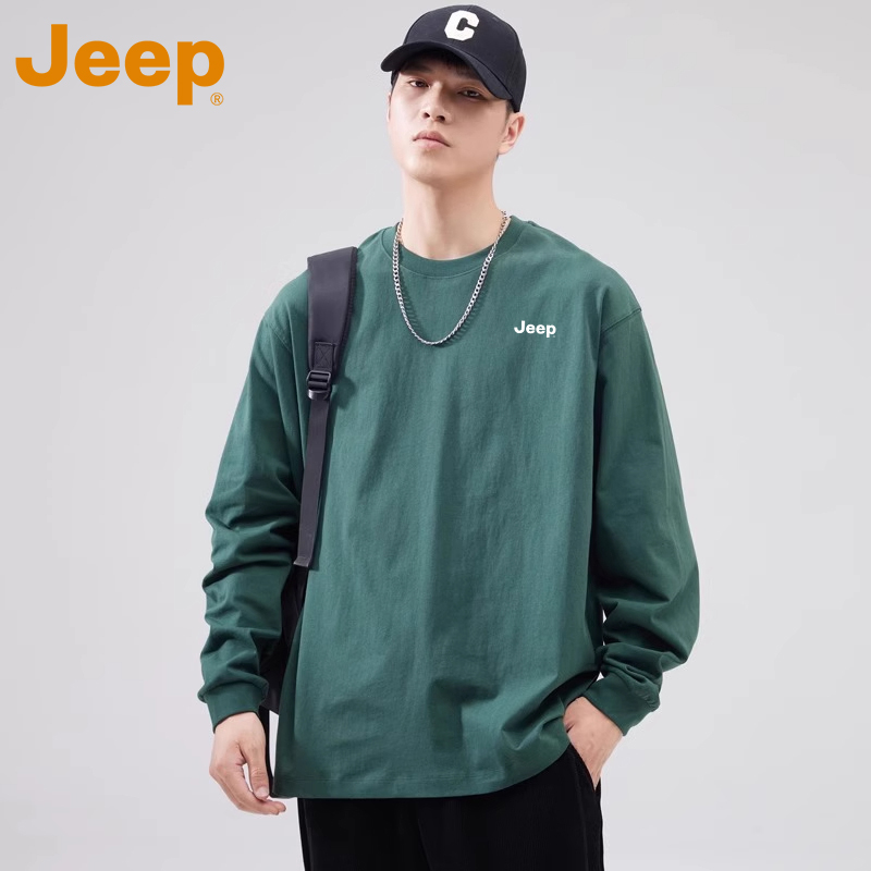JEEP吉普白色纯棉长袖T恤男士夏季2025新款重磅宽松百搭打底2棉高清大图