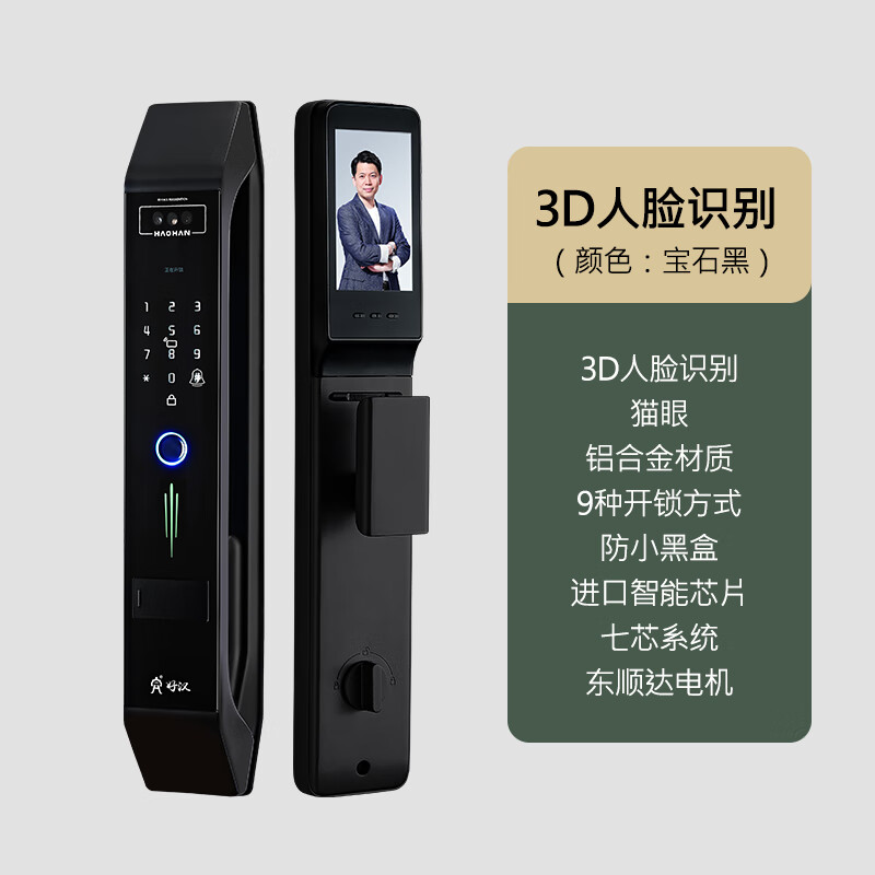 好汉 指纹锁智能门锁家用防盗门入户密码锁人脸识别电子锁全自动锁 北斗三号 3D款高清大图