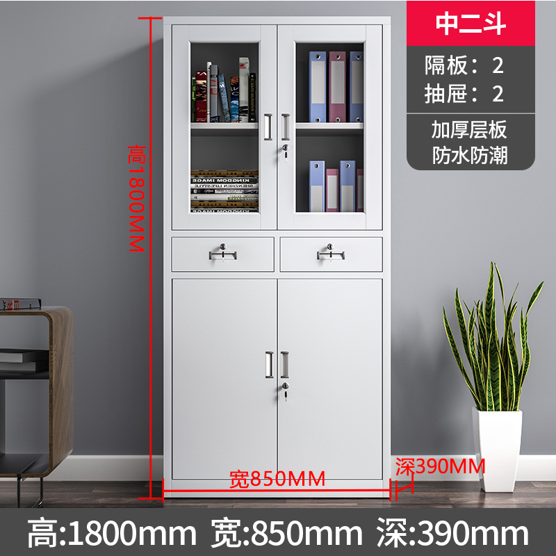 帅畅收纳柜财务档案柜资料柜加厚文件柜办公室带锁铁皮柜二斗器械柜高清大图