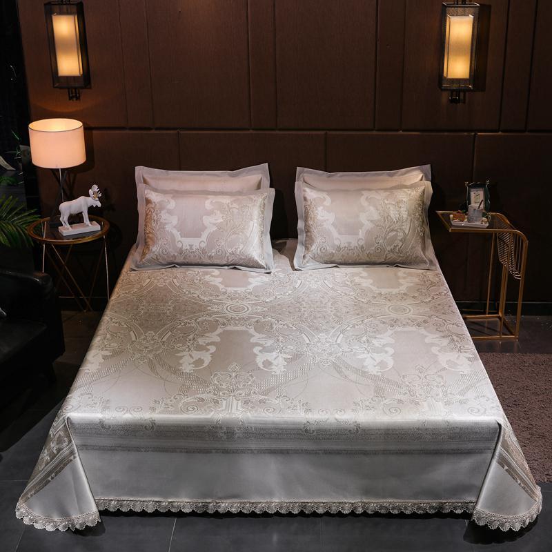 家柏饰(CORATED)提花粗冰丝凉席三件套丝滑冰丝席可水洗机洗折叠空调软席夏季席子 流金溢彩金 1.8m（6英尺）床