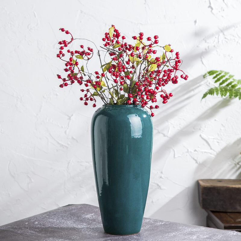 景德镇现代新中式陶瓷绿色花瓶摆件客厅插花干花玄关家居装饰品 三维