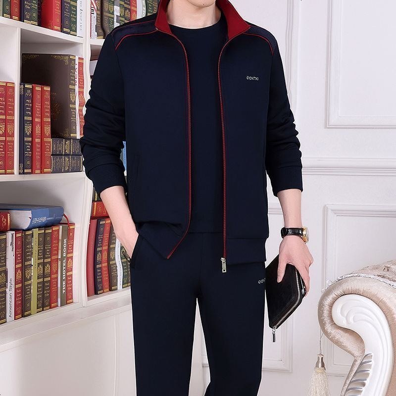 锋非凡品牌大码宽松男士中老年运动服套装冬季加绒加厚三件套爸爸冬装外套休闲服套装加大加肥运动衣棉质冬天衣服户外跑步