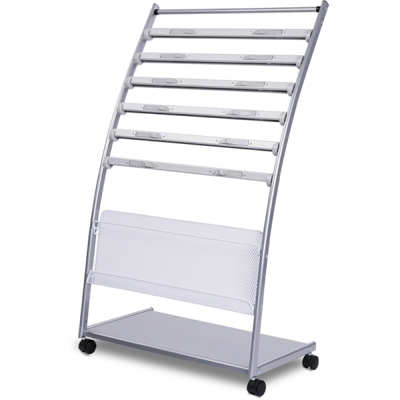 得力 7层铝合金夹条报纸架报夹条 宣传杂志展示 图书馆书架置物架 高1.08米 9303高清大图