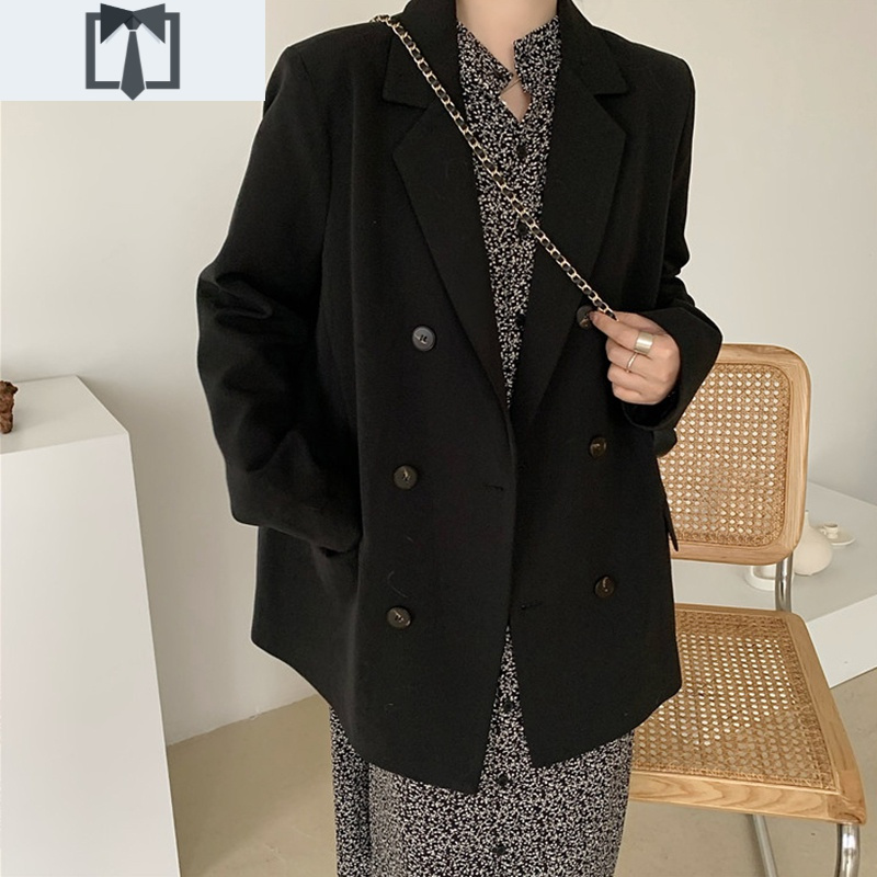 SUNTEK黑色小西装外套女2020秋季新款韩版英伦风西服上衣设计感小众网红外套短外套