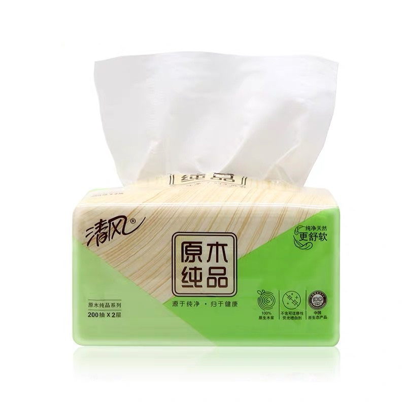 清风抽纸原木纯品2层150抽*4包中规格高清大图