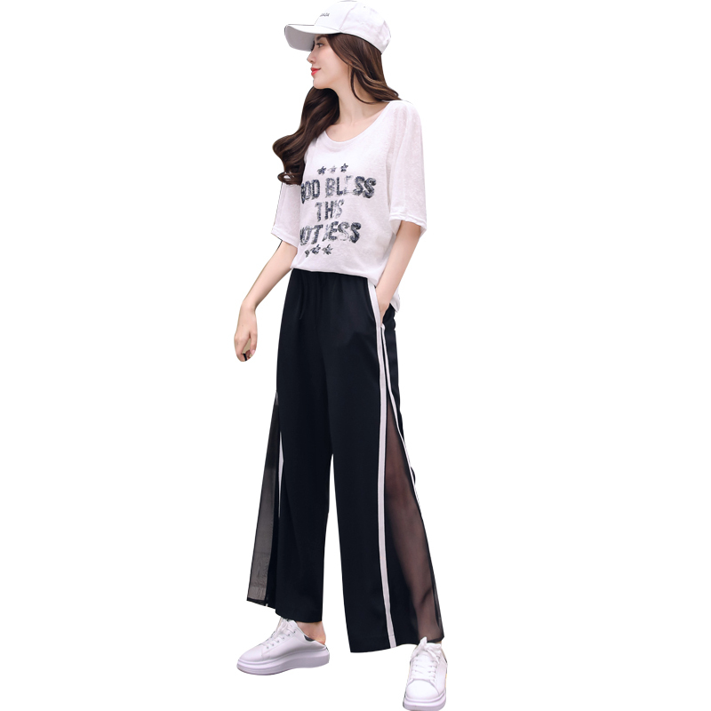 女士夏装新品女装时尚女神范裤子时髦阔腿裤套装矮个子休闲两件套