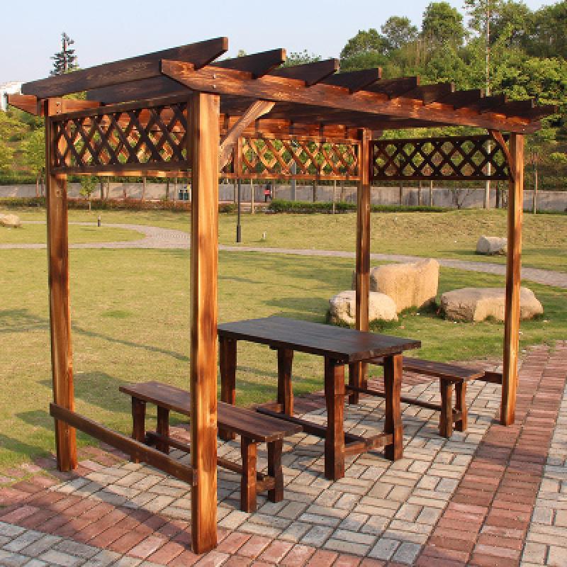 森美人凉亭户外庭院简易小室外葡萄架防腐木桌椅木屋花园实木亭子廊架桌 升级款配套六桌椅