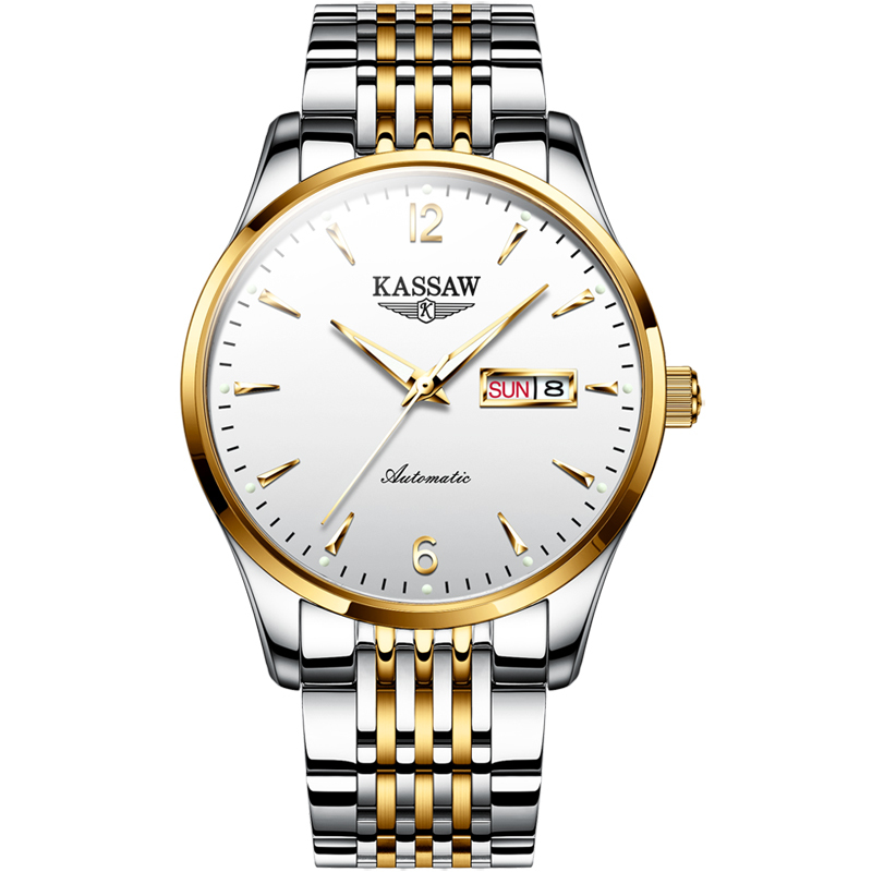 卡梭kassaw手表男时尚商务自动机械表国产品牌男表日历星期夜光防水薄
