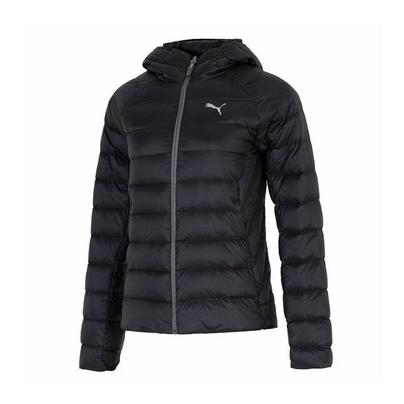 puma纯色连帽运动休闲羽绒服冬季女款黑色67291401视频