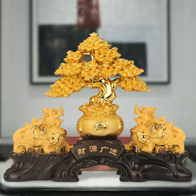 添福运 树脂摆件工艺品家居客酒柜装饰品玄关客厅酒柜小装饰品摆件办公室装饰店铺装饰开业礼品乔迁礼品收银台装饰品财源广进树高清大图