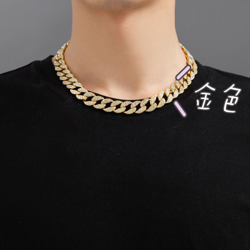 个性潮男项链街头潮人密钻女古巴链嘻哈hiphop情侣ins金属粗项链金色