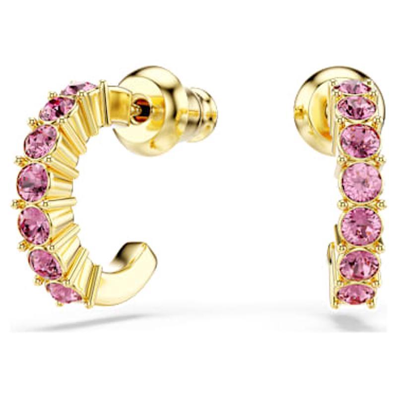施华洛世奇(SWAROVSKI)迷你 hoop 耳钉女款金 tone 铂镶粉色水晶