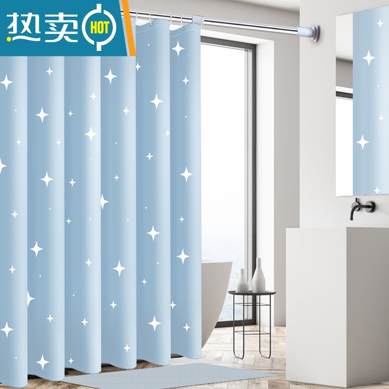 XIANCAI浴室浴帘套装免打孔加厚防水浴帘布卫生间隔断帘窗帘挂帘子高清大图