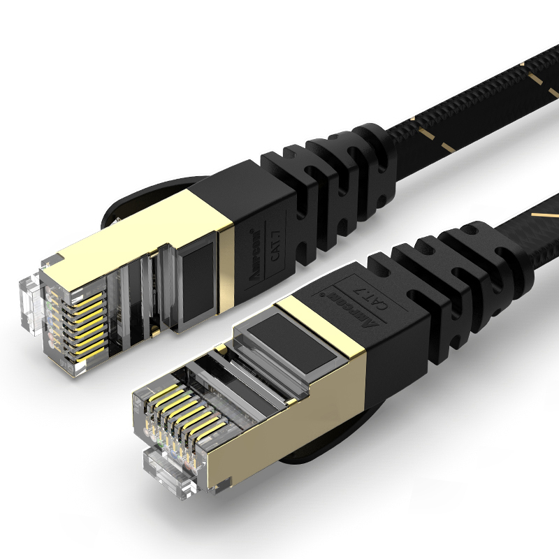 安普康(AMPCOM)AMCAT7BK0810 七类万兆屏蔽扁平跳线黑色涤纶丝(1米)