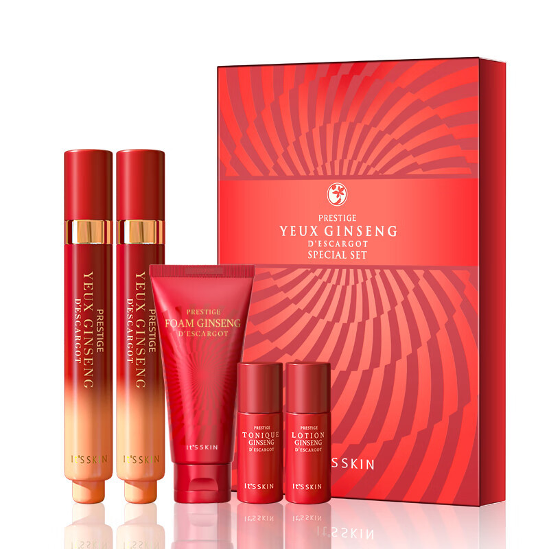 韩国正品it’s skin 伊思 红参蜗牛滚珠眼霜细纹黑眼圈套装15ml*2滚珠淡化细纹紧致送眼霜中样10ml