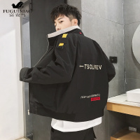 富贵鸟（FUGUINIAO）2019春季男士时尚翻领百搭夹克男式简约棒球服外套工装潮大码男装
