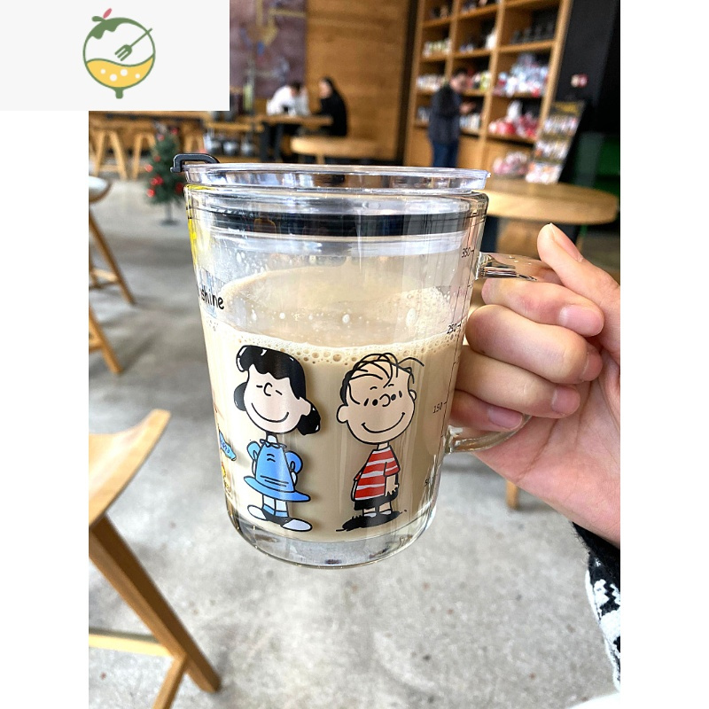 YICHENGins吸管杯可爱学生水杯家用儿童早餐牛奶杯带刻度带把手玻璃杯子