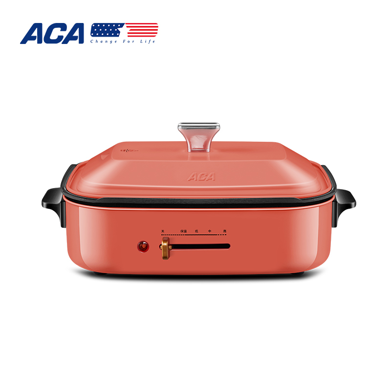 北美电器(ACA)多功能料理锅AH-MP1200 家用多功能锅料理锅 电烧烤锅电火锅蒸锅家用电烤锅烤肉机 橘色标配