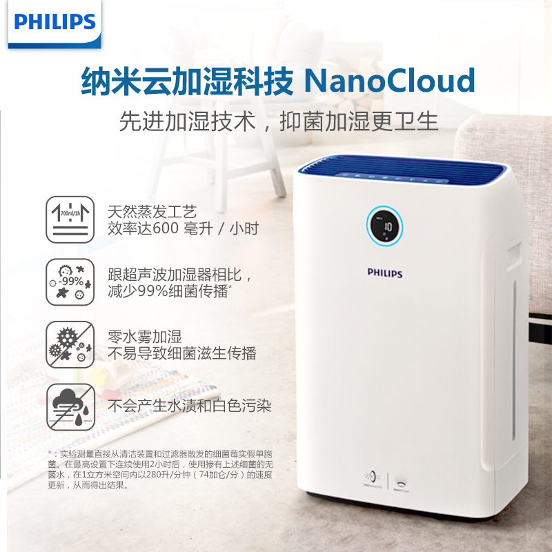飞利浦(Philips)空气净化器AC3822加湿净化二合一除甲醛除雾霾除烟尘PM2.5颗粒物CADR值335m³/h