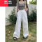 YIBUSHENG慵懒风白色阔腿裤女季新款小个子高腰宽松休闲裤直筒拖地长裤子