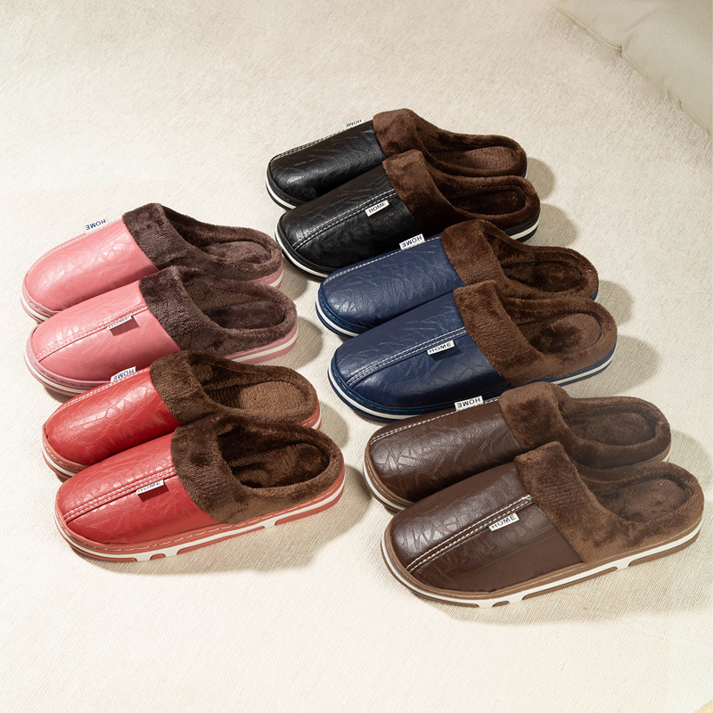 防水棉拖鞋女冬季室内家居保暖加绒棉鞋男防滑情侣毛拖 鞋厚底家用高清大图