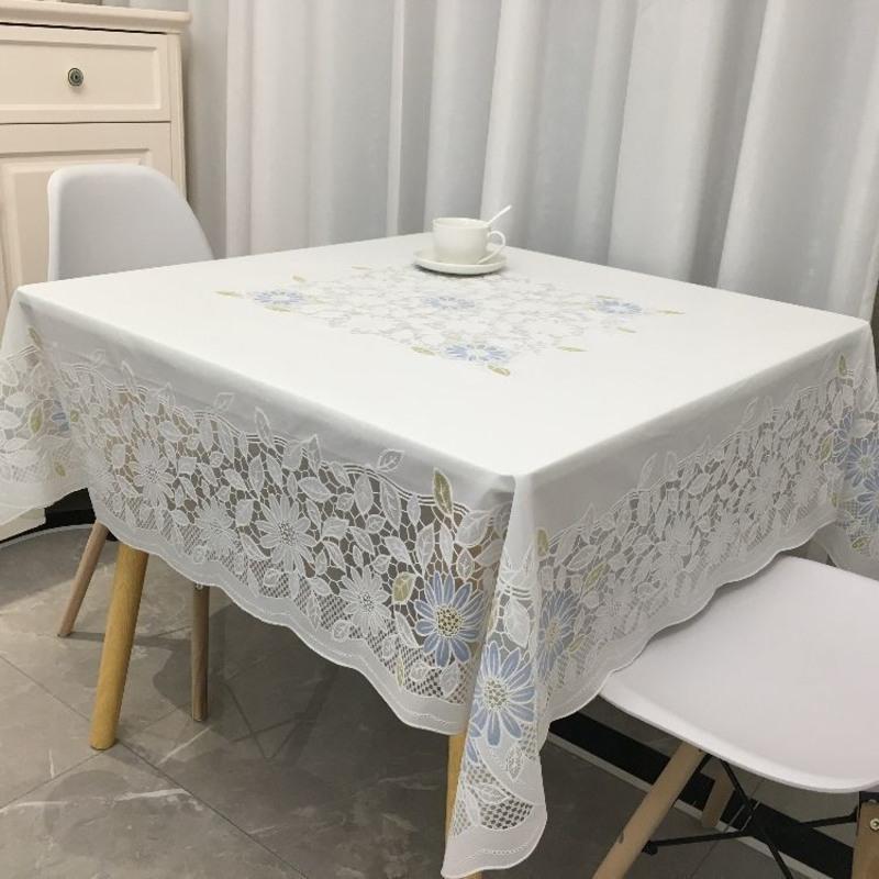 方桌布防水防油免洗田园家用八仙桌台布麻将桌布pvc塑料餐桌布 601白