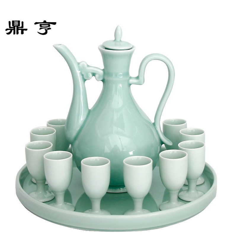 鼎亨陶瓷酒具家用中式分酒器酒盅烈酒白酒杯高脚杯酒具带托盘套装