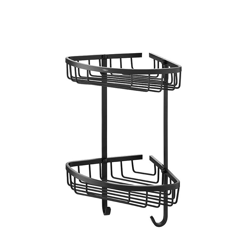 摩恩卫浴五金浴室毛巾架浴巾架浴室挂件太空铝置物架黑色ACC24BLK高清大图