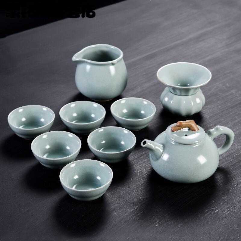 汝窑功夫茶具套装陶瓷简约家用冰裂釉整套茶杯泡茶壶创意茶具整套简约天青冰裂9