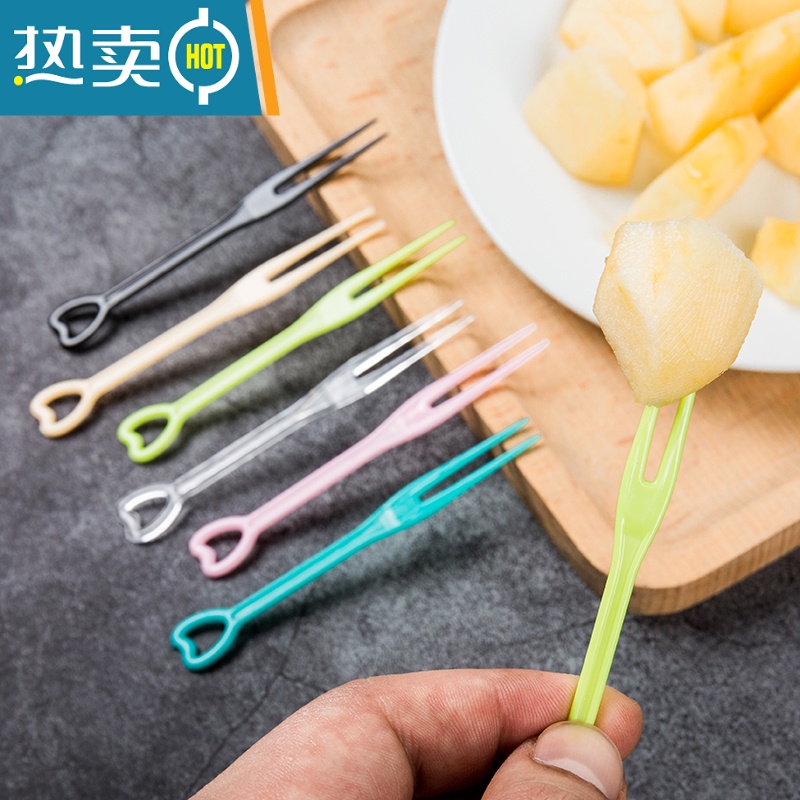 敬平小叉子透明彩色塑料单独包装水果叉蛋糕点心KTV果签 随机色心形叉500只8.5cm 简易包装高清大图