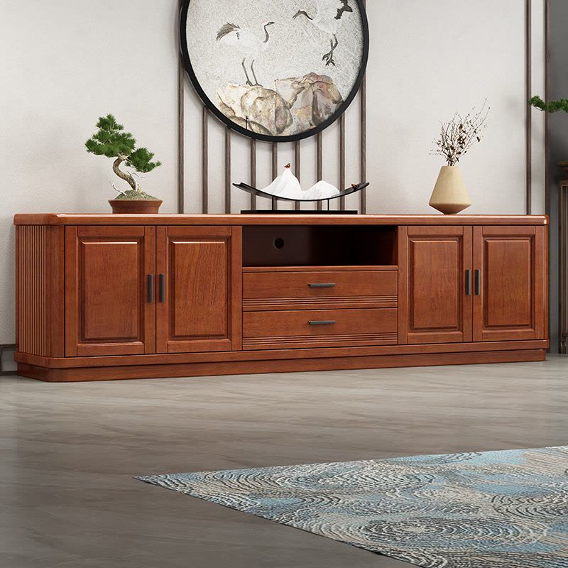 青木川 中式实木电视柜落地2024新款客厅卧室加高款收纳储物柜置物架矮柜家具影视柜地柜图片