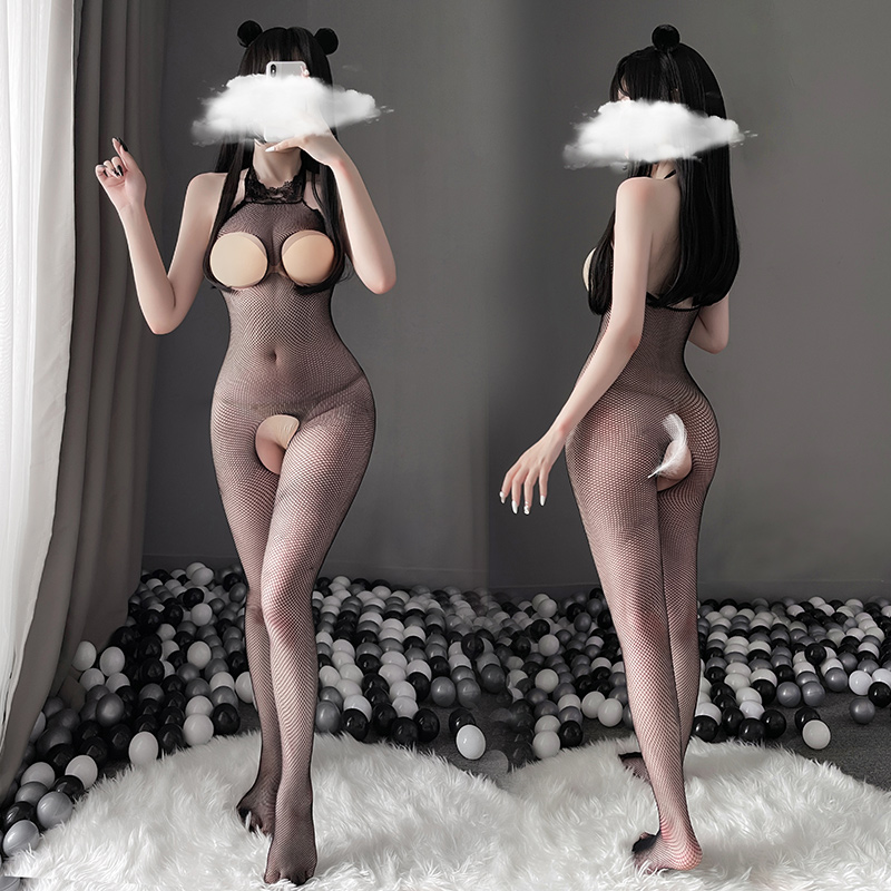 霏慕性感情趣内衣网眼露网袜乳开档连身袜女式情趣睡衣网衣7504高清大图