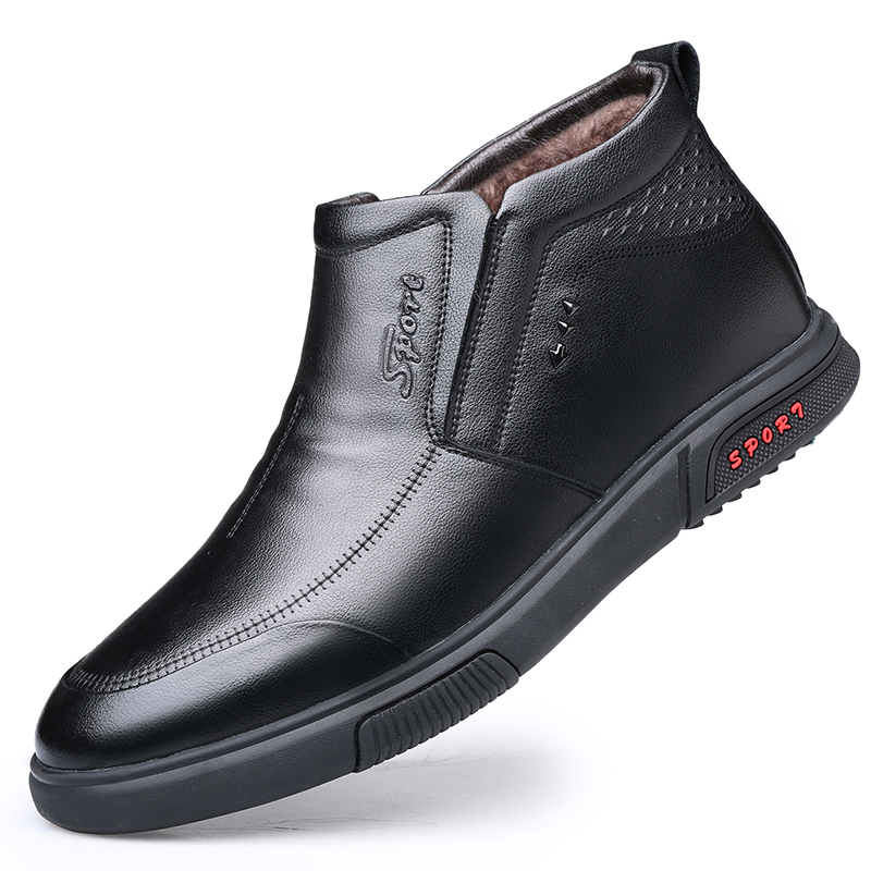 公牛乐途2020冬季男士真皮高帮棉鞋加绒毛保暖休闲皮鞋软底防滑爸爸鞋