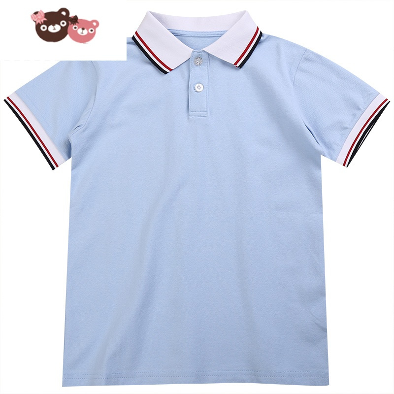 绿彩虹光儿童校服小学生班服男童女童短袖T恤POLO衫夏装蓝色学院园服