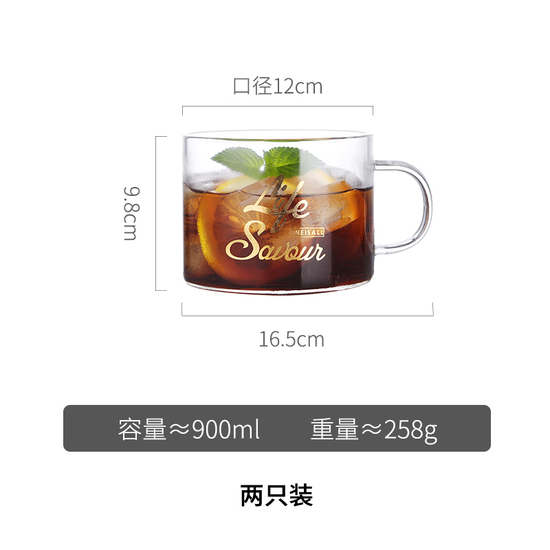 水杯杯子女北欧清新马克杯森系家用大口透明小玻璃杯 900ML（两个装）_129